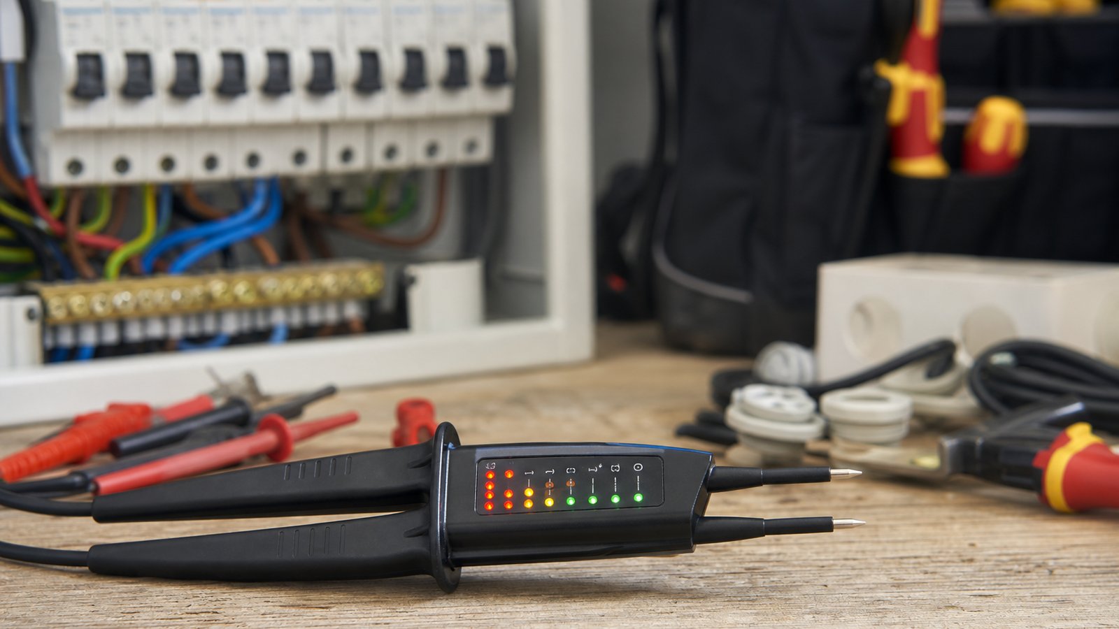 two-pole voltage tester in a clean UK lifestyle scene