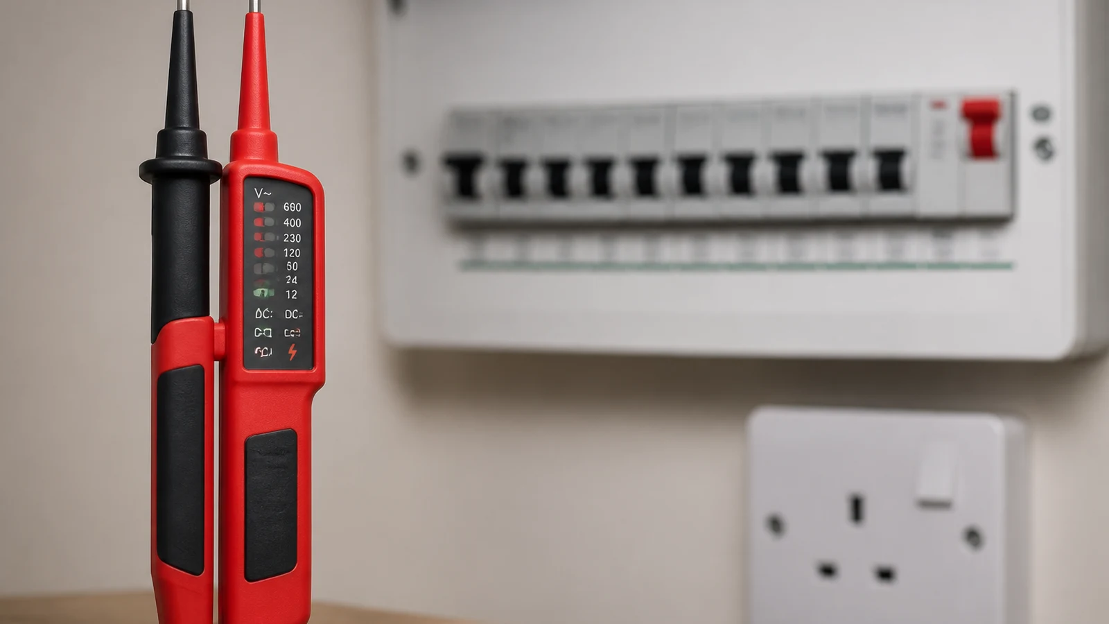 Two-pole voltage and continuity tester used as a UK electrician pocket instrument